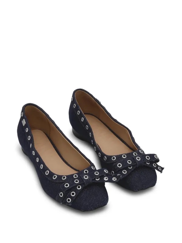 Ganni Navy Eyelet Bow Flats